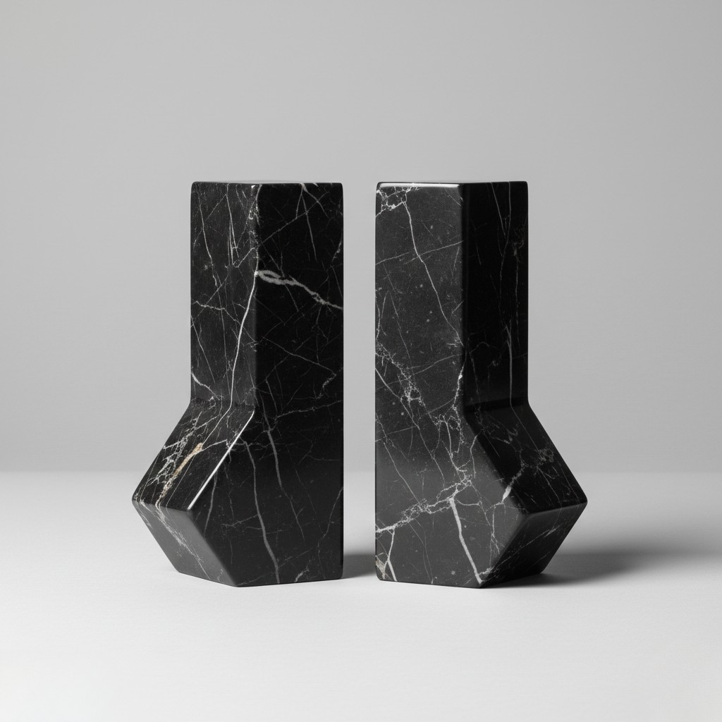Black Marble Geometric Bookends