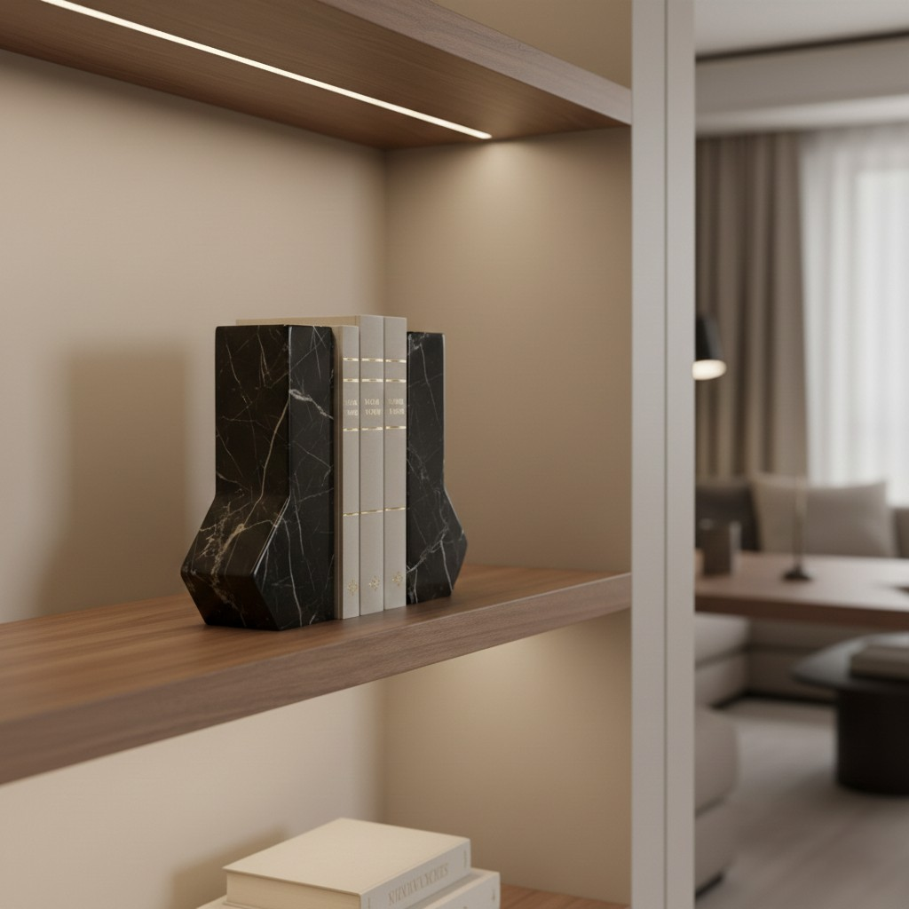 Black Marble Geometric Bookends