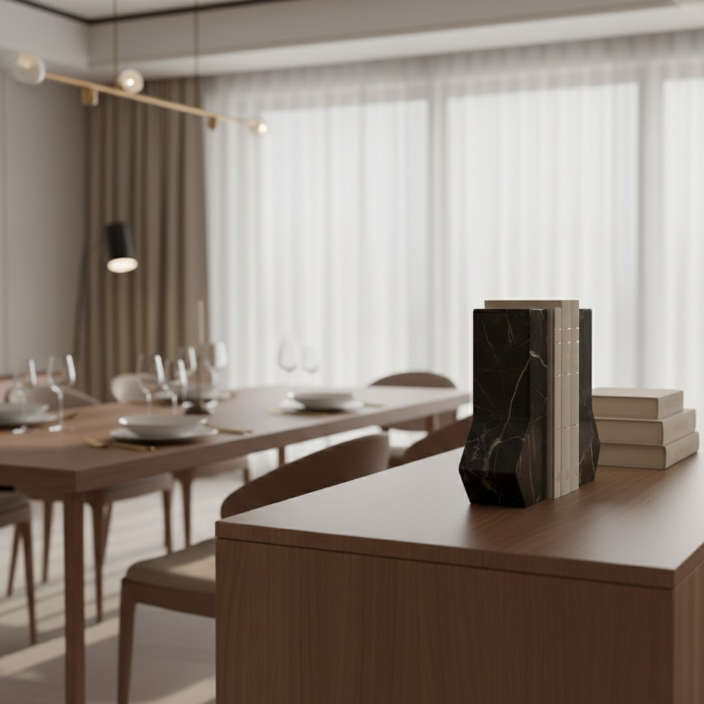 Black Marble Geometric Bookends