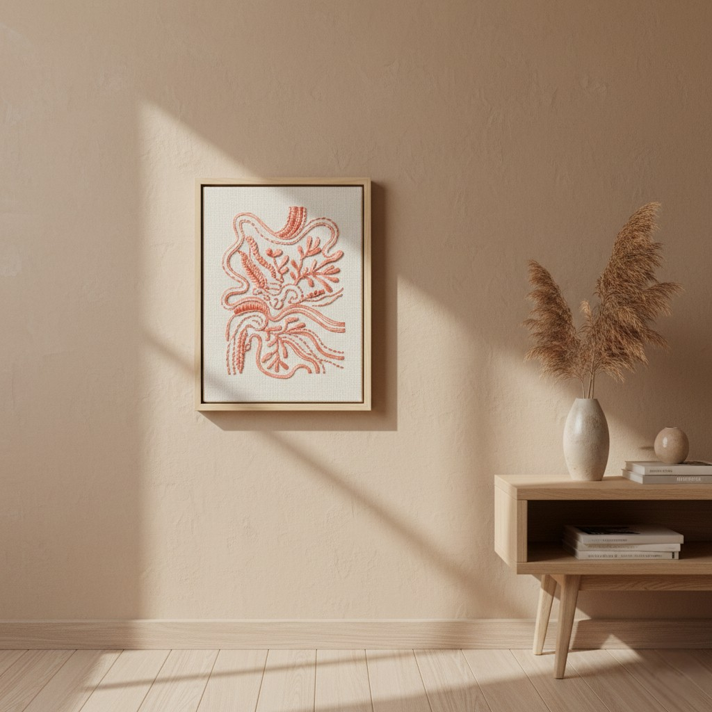 Coral Embroidered Botanical Wall Art